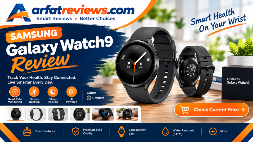 Samsung Galaxy Watch9 review banner with health tracking and fitness features